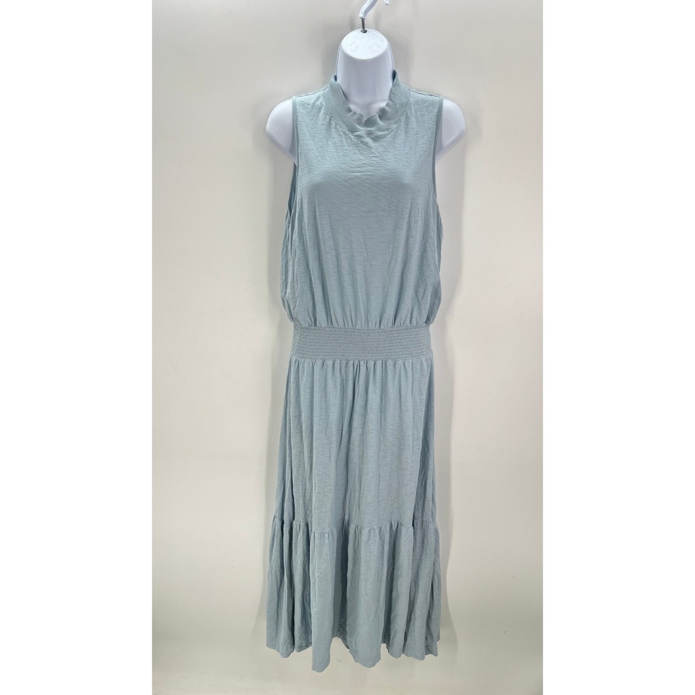 Nation LTD Light Blue Slub Knit Smocked Tiered Midi Dress Womens Small